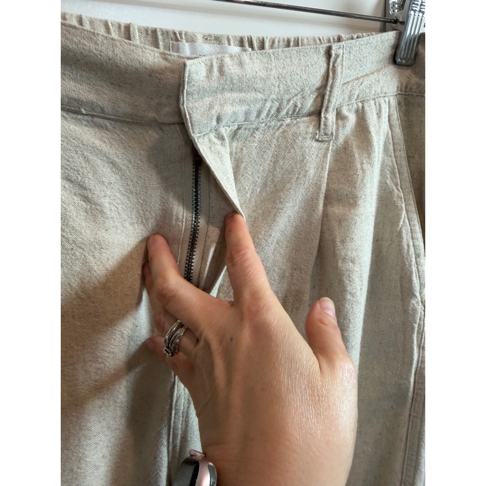 Cotton On Womens Wide Leg Linen Blend Pleated Pants Oatmeal Beige Size 4 trouser - Picture 3 of 9